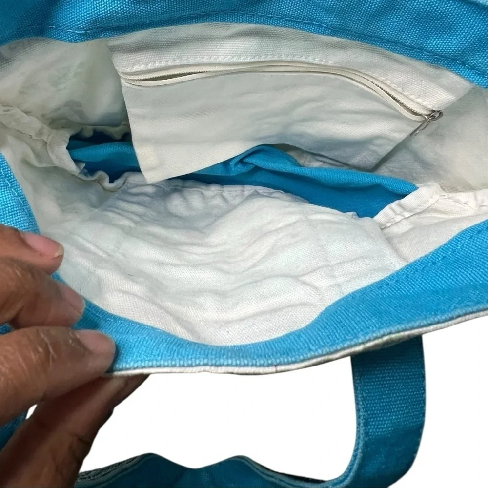 Disney Store Mickey Mouse Blue/White Canvas Bucket Tote Bag.